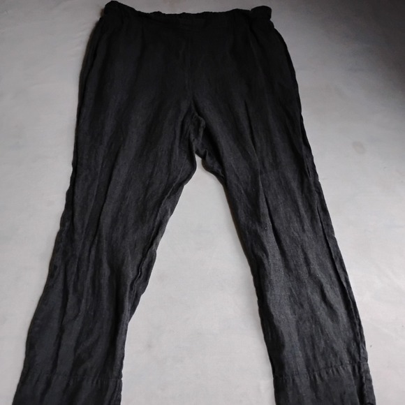 Flax Linen Pants Medium Pull On Elastic Waist Straight Lagenlook Pockets Crop - Picture 1 of 14